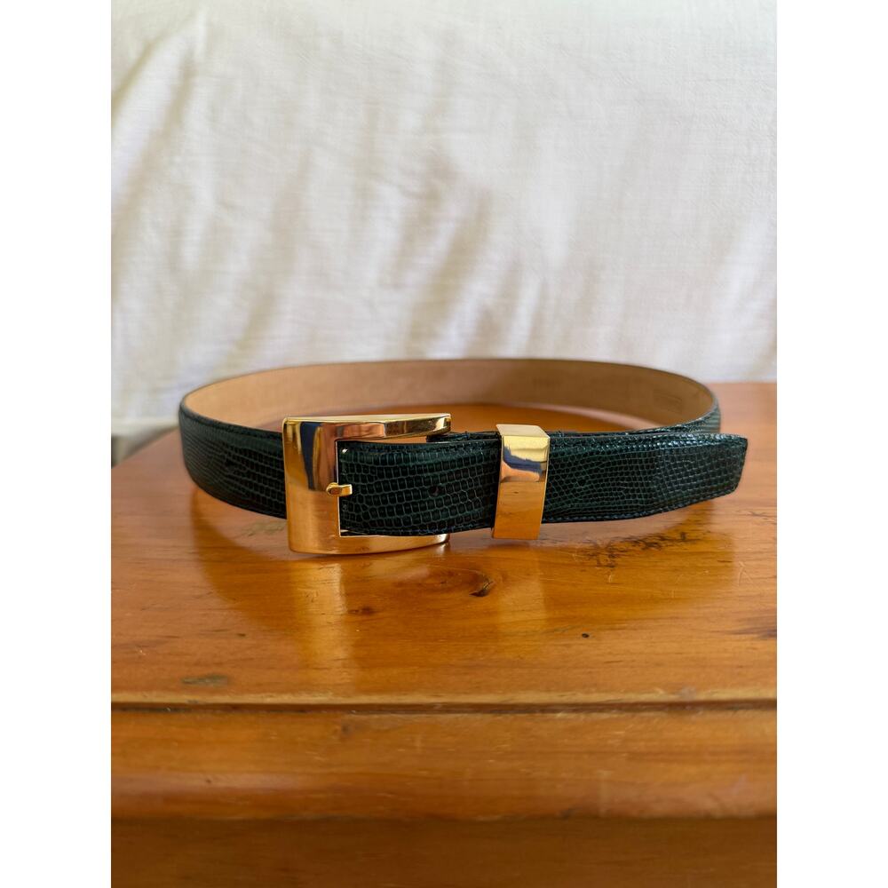 Vintage Carlisle Emerald Green Lizard Embossed Leather Belt